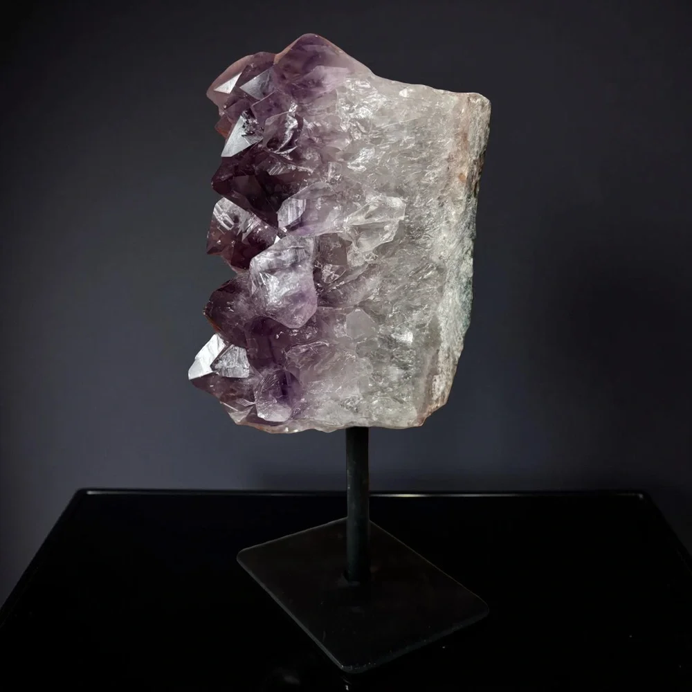 Amethyst Crystal Cluster on Stand - Mounted Raw Purple Crystalline Specimen